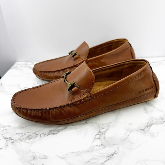 Cole‎ Haan Mens 8.5 Wyatt Horse Bit Brown Leather Driving Loafers Preppy Classic